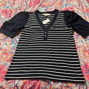 LOFT Navy Striped Mixed Media Henley Size XS NWT